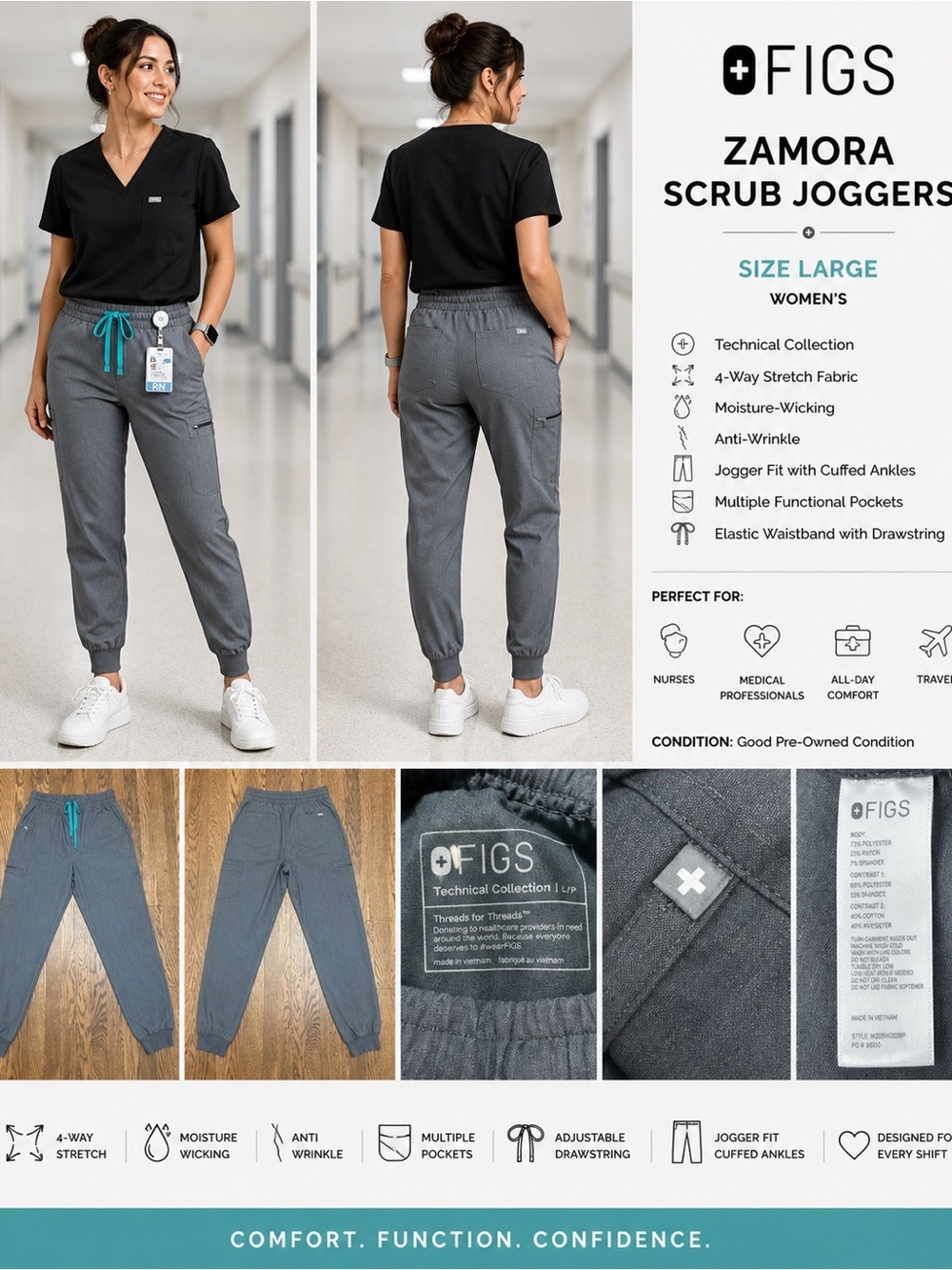 FIGS Zamora Scrub Joggers Gray Size Large Womenās Technical Collection